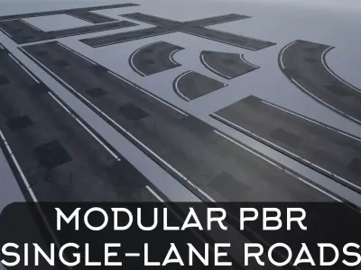 modular single lane PBR road Low-poly 3D model