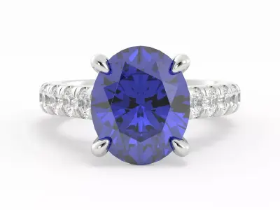 Blue Oval Solitaire with Large Pave Diamond Band 3DM 3D print model