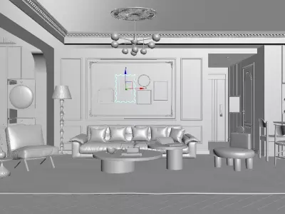 French Eclectic Vintage Living Room  3D model  3D model