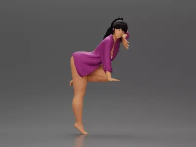 sexy girl in long shirt and bikini leaning on the table 3D print model