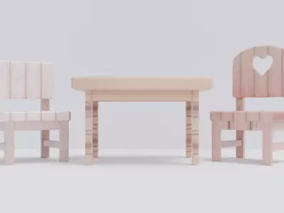 Wooden Furniture Set 3D Model Collection