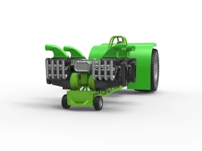 Pulling tractor with 4 transverse V8 engines 1 to 25 3D print model