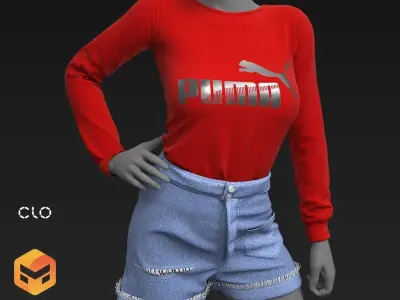 Sports Wear Puma in Jeans N3 32   CLO3D ZPRJ FBX OBJ MTL 3D model
