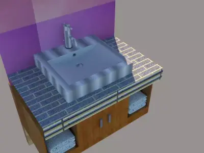 3D Wash Basin with Cabinet for interior builders 3D model