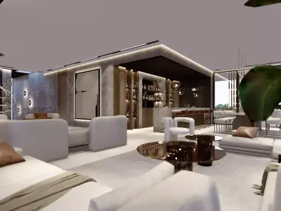 interior living room with an open bar 3D model
