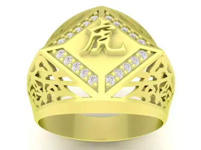 Luxury Chinese Tiger Character Mens Ring 3D Jewelry Model 3753 3D print model