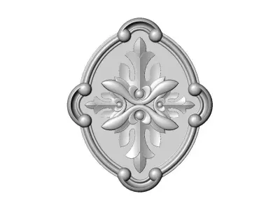 Oval scroll frame and carved floral rosette relief 3D print model