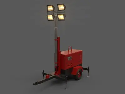 PBR Mobile Light Tower Generator A - Red Dark Low-poly 3D model