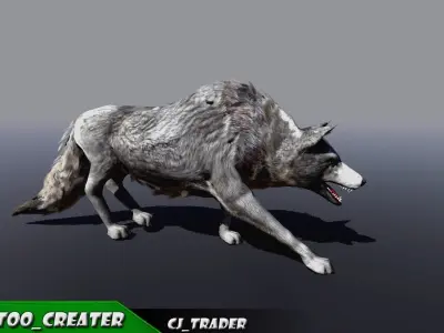 Low-Poly White Wolf Rigged-Animated 3D Model Low-poly 3D model