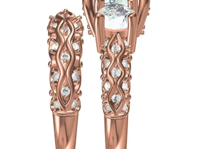 Princess Cut Diamond Vintage Ring Wedding Ring Set 3D print model