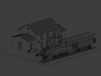 Train station Low-poly 3D model