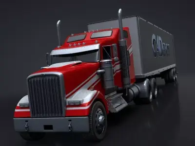 Semi Truck with Trailer Rigged C4D 3D model