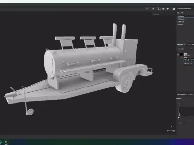 3D Charcoal barbecue Pit smoker with trailer  3D model