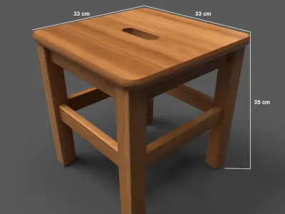 LowStool wooden stool Low-poly 3D model