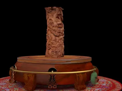 Chinese wood carving column  3D model