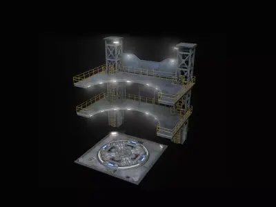 Landing Pad with Platform Low-poly 3D model