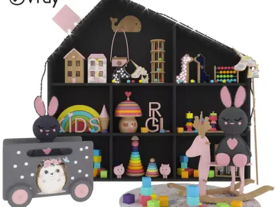 rabbit and toy shelves  Low-poly 3D model