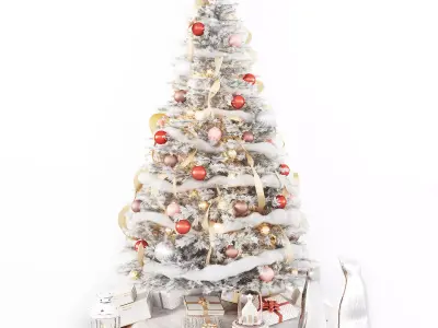 Set of Christmas tree and decorative elements 3D model