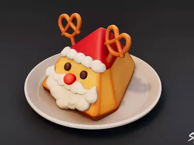 Santa Pretzel Cookie Low-poly 3D model