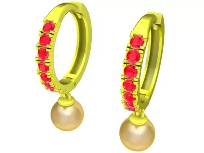 Elegant Hoop Earrings with Pearl Drop for Women 6114 3D print model