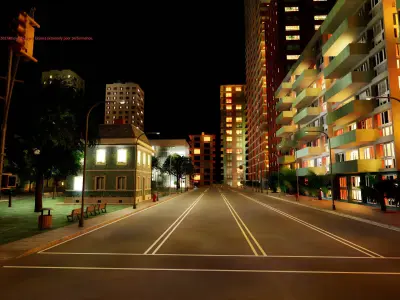 City Downtown Skyscraper Street - Night - Unreal - Lot 01 Low-poly 3D model