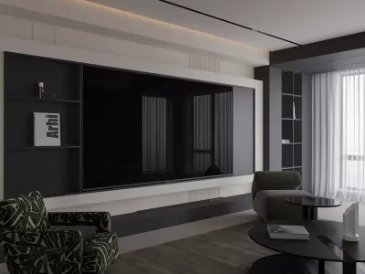 Modern living room dining room interior scenes  3D model