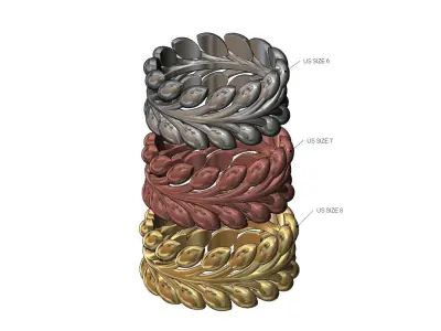 Rounded double row leaf motif band us size 6 7 8  3D print model