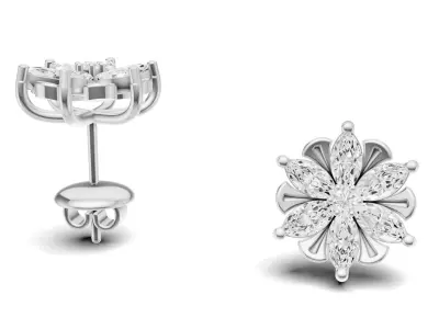 Marquise Diamond Flower Stud Earrings For Women 3D print model