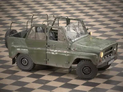 UAZ car PBR 4k 2k 1k 3d model Low-poly 3D model