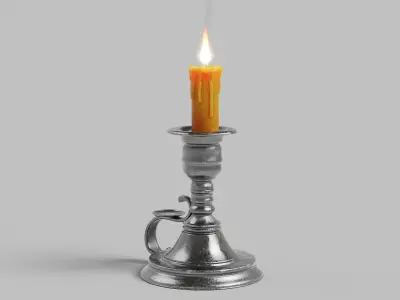 Candle and Candle Holder With Flame 3D model