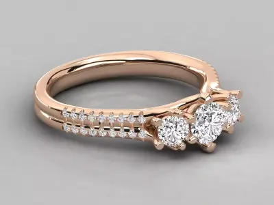 Luxury Three Stone Diamond Ring CAD Design STL 3DM 3D print model