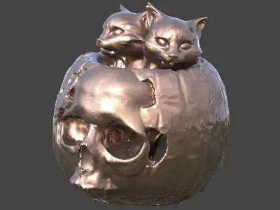Halloween pumpkin with cats 3D model