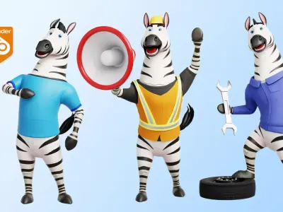 Cartoon Mascot Zebra Rigged Low-poly 3D model