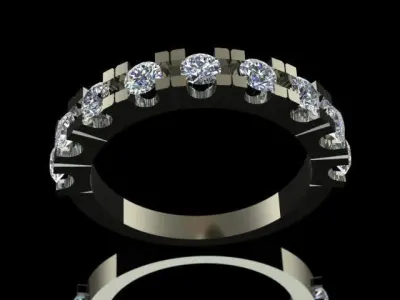 Luxury Half Round Diamond Ring 3D print model