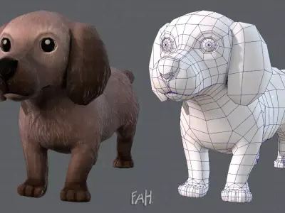 Dog base cartoonV02 Low-poly 3D model