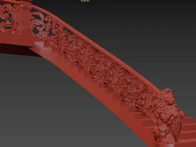 Lion Ladder wood Classic frame of luxurious gold 3D model