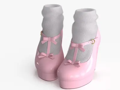 Lolita Kawaii Platform Vintage Shoes Low-poly 3D model