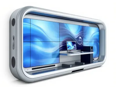 Futuristic Wall Module with Panoramic Displays model pack Low-poly 3D model