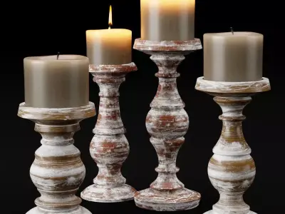 candlestick set 3 wooden candle holder 3D model