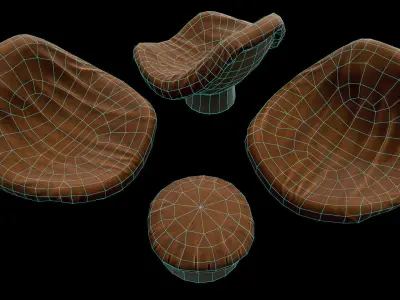 Chair d set of leather lounge chairs Low-poly 3D model