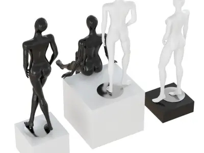 Two black and two white female mannequins in different poses 99 3D model