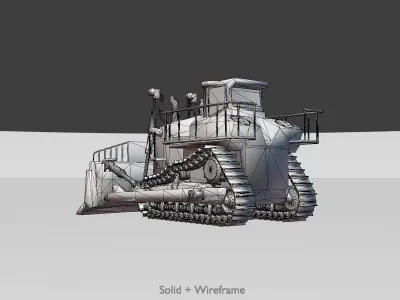 Hydraulic bulldozer tracked construction site vehicle blue Low-poly 3D model