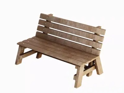 Wooden Outdoor Bench A 05 Low-poly 3D model