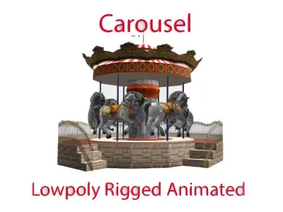 Spinning carousel with horses up and down Low-poly 3D model