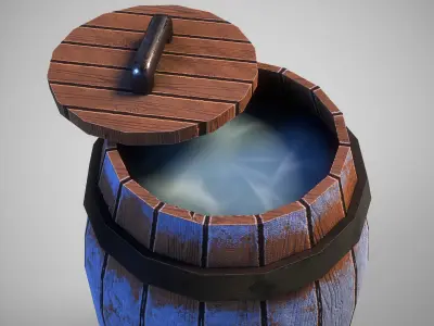 Stylized gameready barrel with water Low-poly 3D model