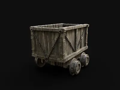 WAGON MINE QUARRY CAR CARGO COAL RAIL MINING TOOL Low-poly 3D model