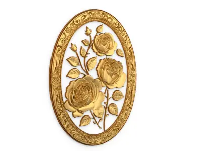 Classic oval carved decor ornament 05 3D model