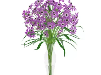 Purple Flowers in Glass Vase 3D model