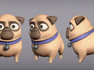 Cartoon character pug Low-poly 3D model