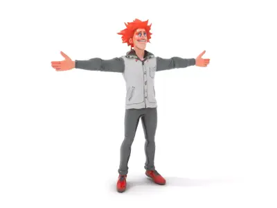 Character Model Pack Animated Figure with Red Hair Low-poly 3D model